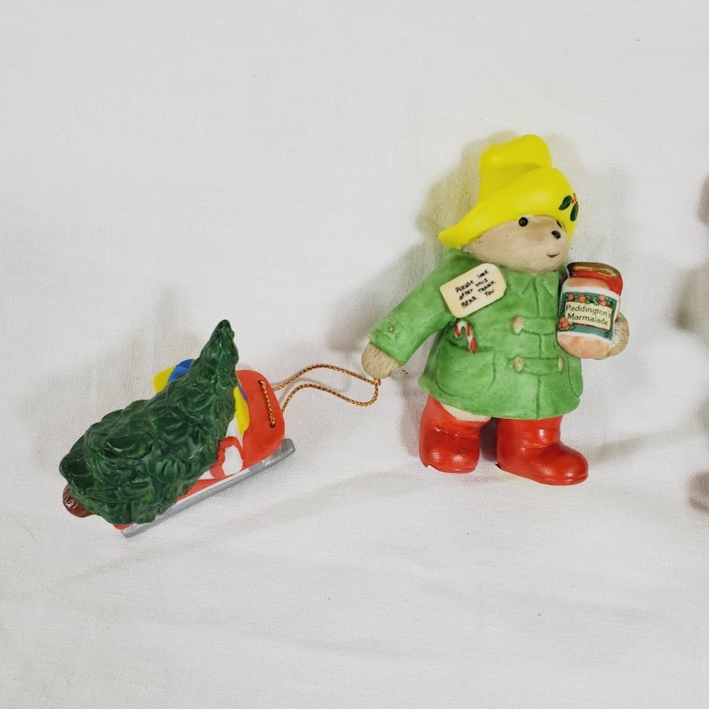 Vintage Paddington Bear Christmas Figurines Lot Eden Enesco 1991 Sled Tree Gifts - Picture 2 of 4